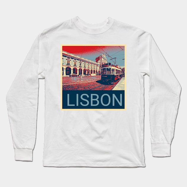 Lisbon in Shepard Fairey style design Long Sleeve T-Shirt by Montanescu